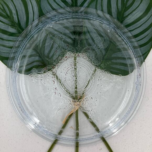 Vintage 1940s Fire King Sapphire Blue Tint Glass Philbe Mandala Pie Dish Plate - Picture 4 of 6